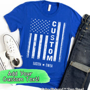 Custom Distressed White Patriotic Flag with Dad, Mom, Grandpa Etc and Kids Names Tee