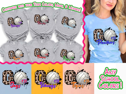 Personalized Leopard Go Volleyball Fan Tee