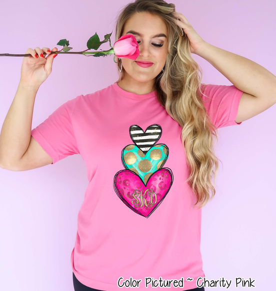 Monogram Heart Trio with Gold Accent Valentine Shirt