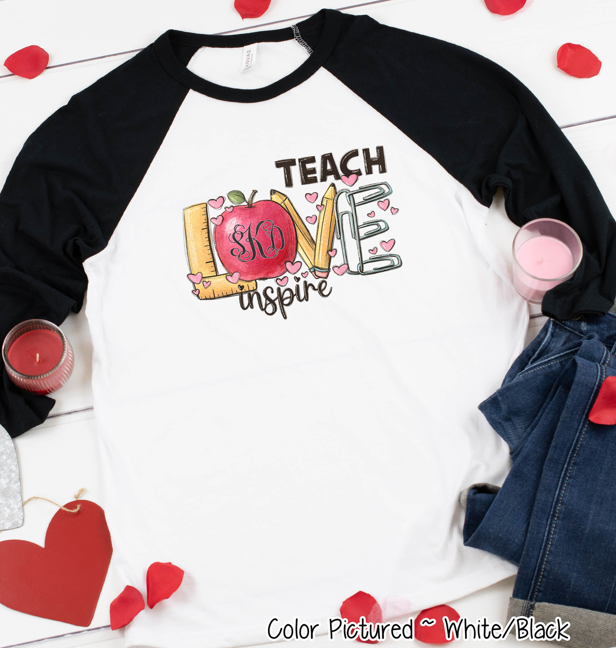 Monogram Teach, Love, Inspire Valentine Shirt