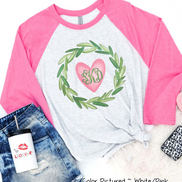 Monogram Green Wreath with Pink Heart Valentine Shirt