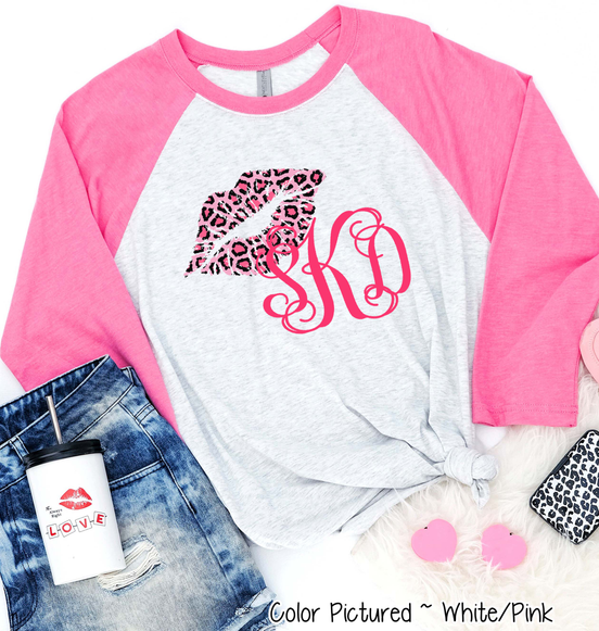 Monogram Pink Leopard Print Lips Valentine Shirt