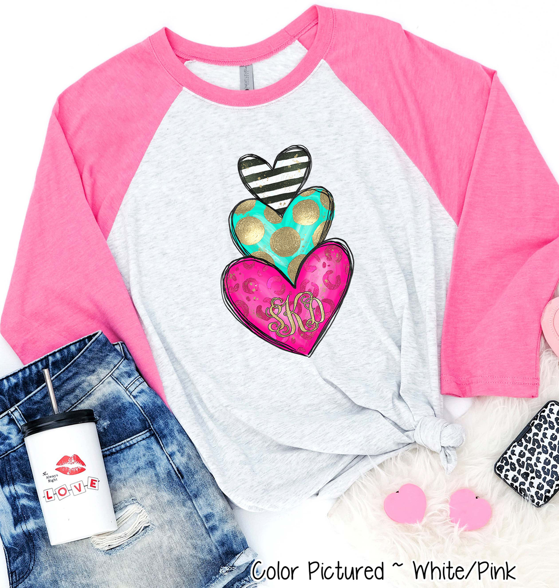 Monogram Heart Trio with Gold Accent Valentine Shirt