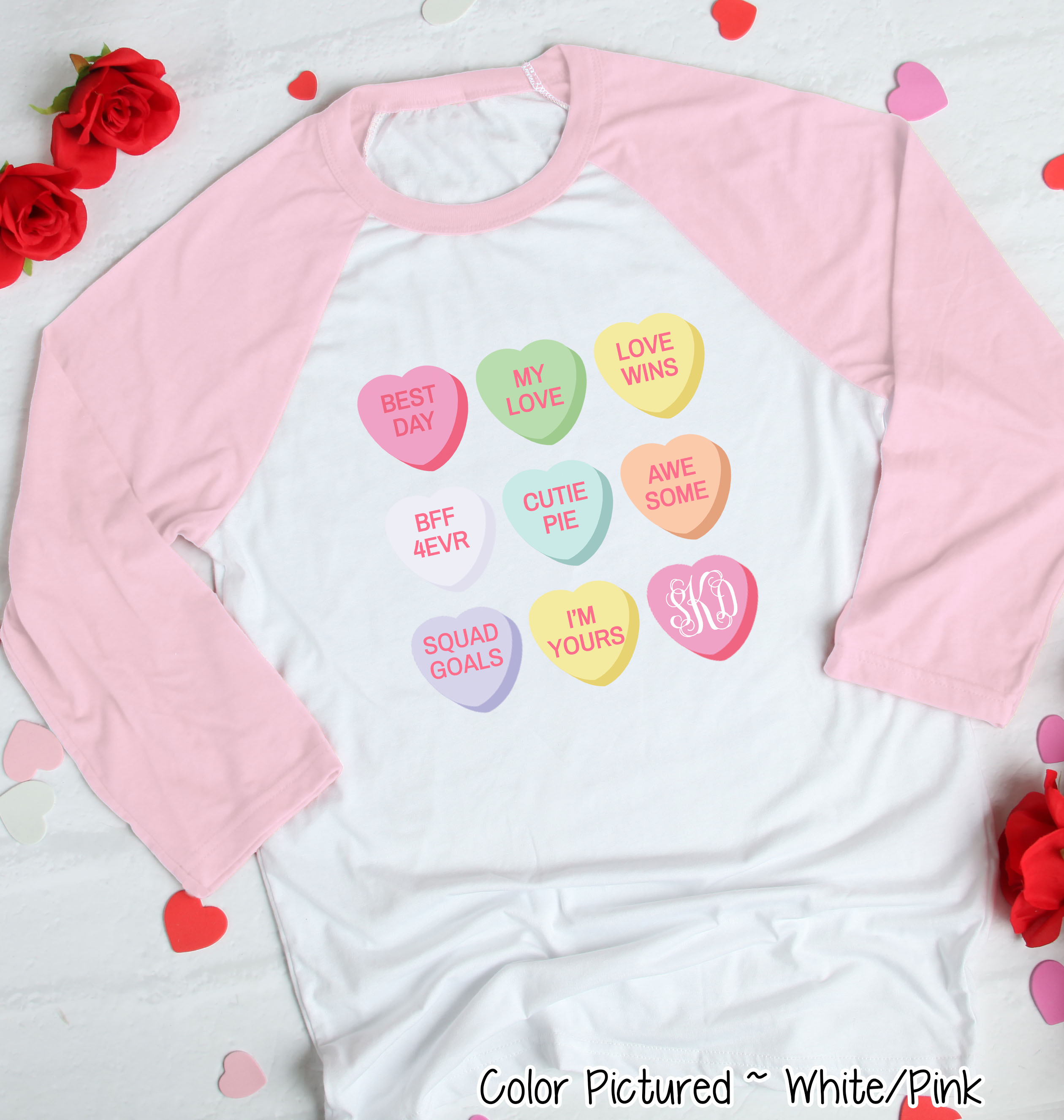Monogram Conversation Hearts Grid Valentine Shirt