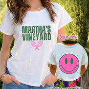 Preppy Martha's Vineyard Tennis 2 Sided Print Tee