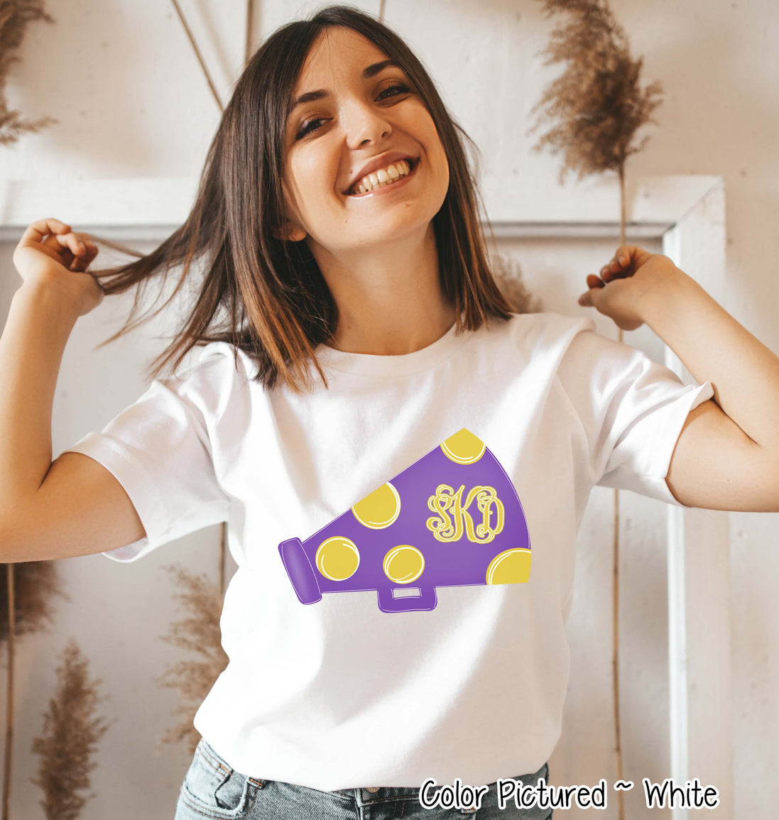 Personalized Dot Megaphone Cheerleader Spirit Tee