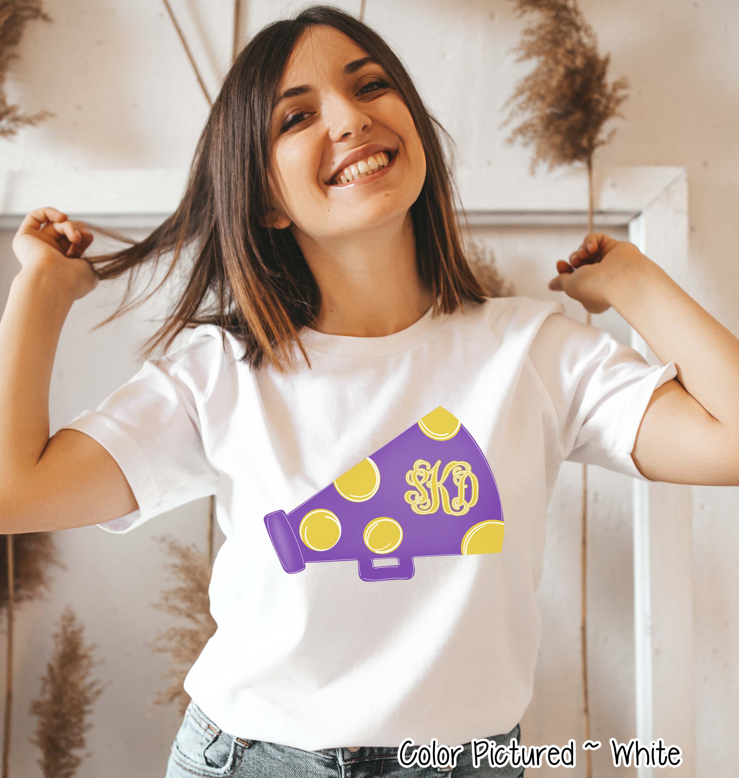 Personalized Dot Megaphone Cheerleader Spirit Tee