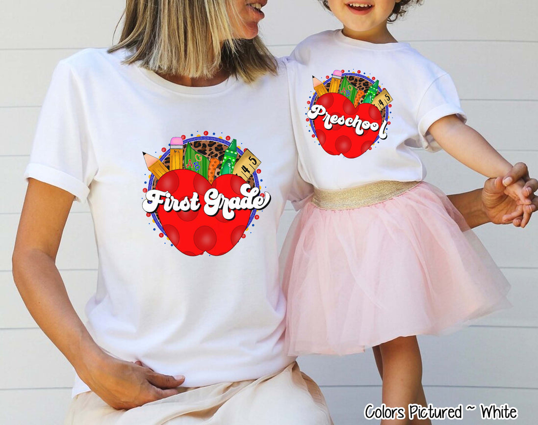 Retro Apple School Supplies Grade Student and Teacher Tee