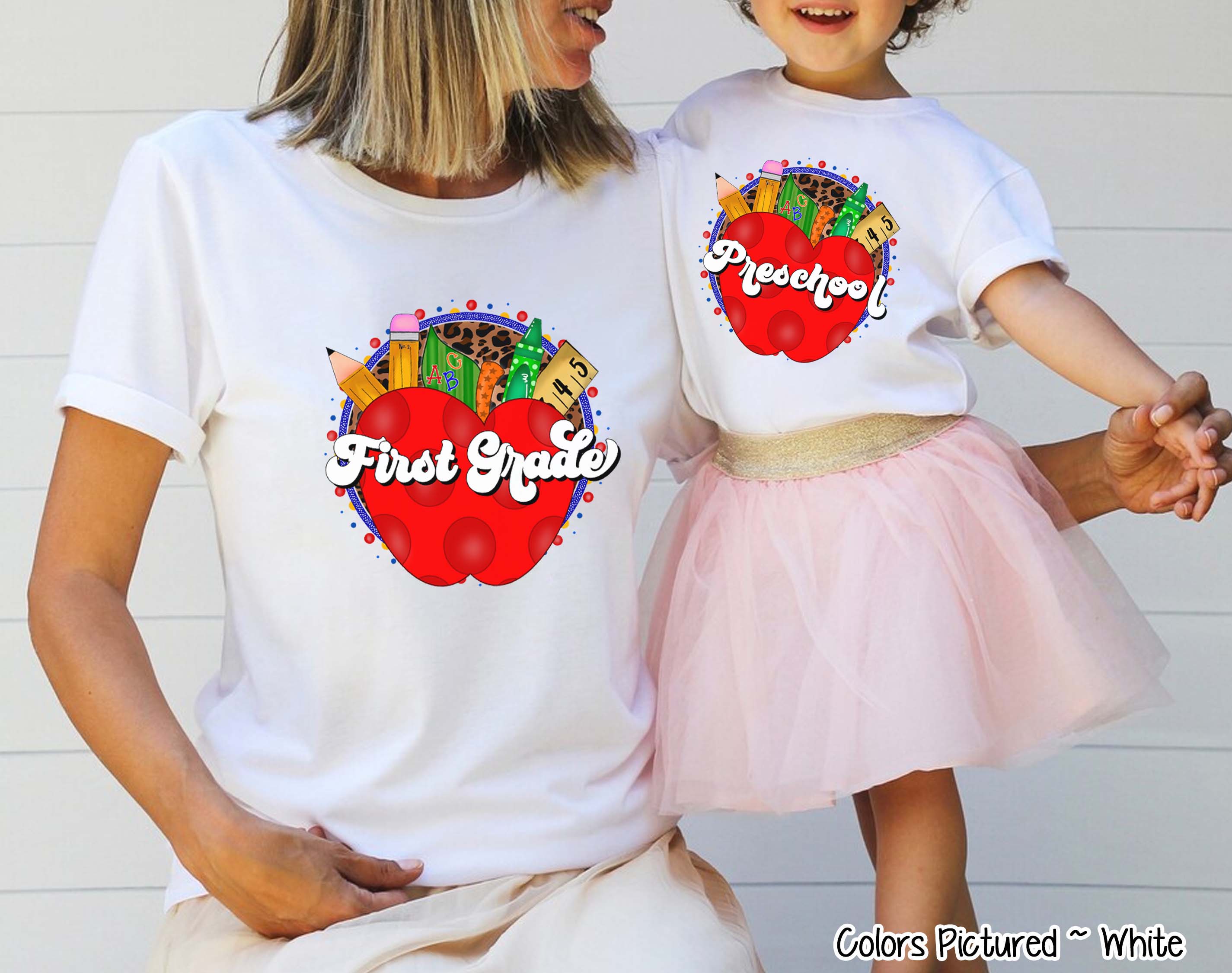 Retro Apple School Supplies Grade Student and Teacher Tee