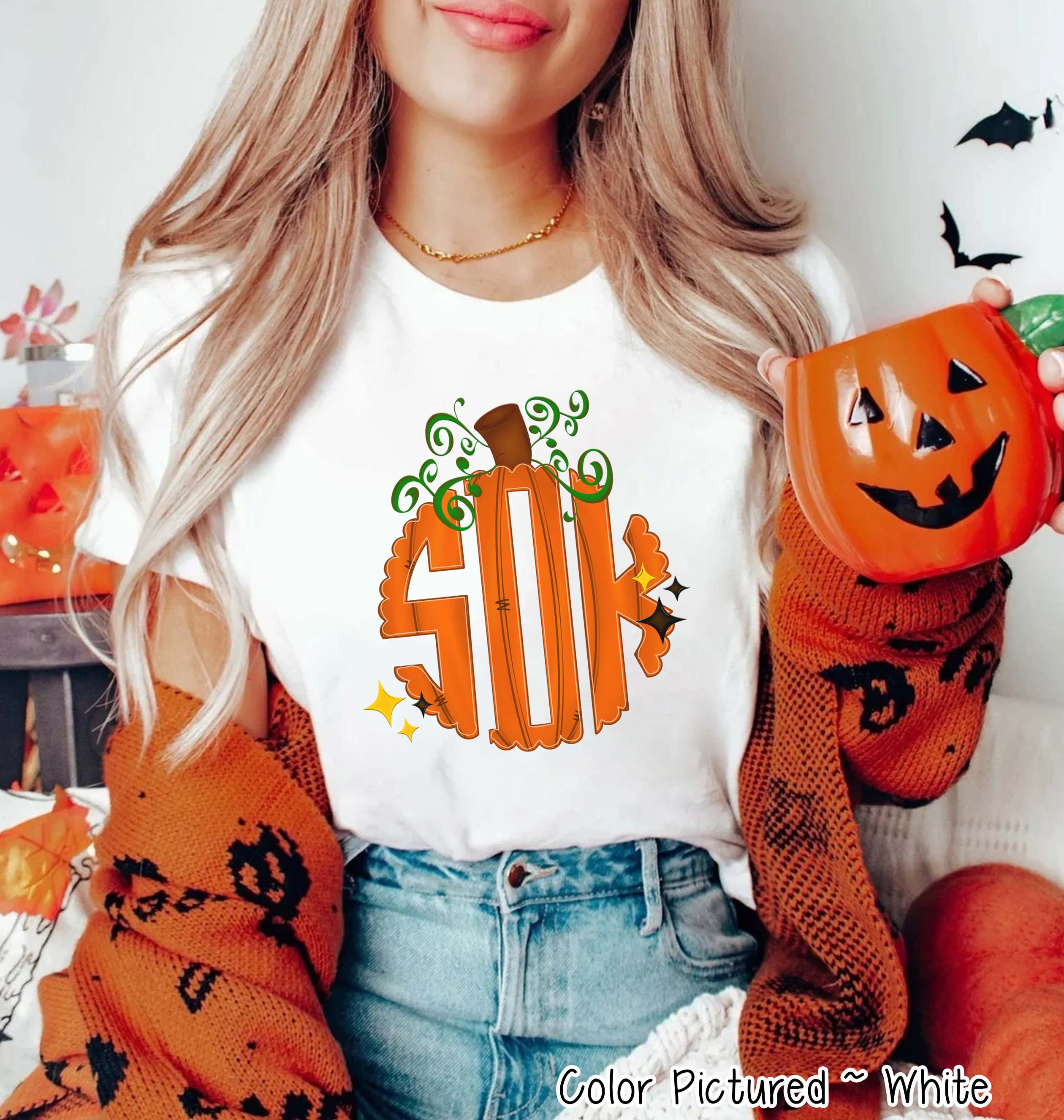 Big Monogram Pumpkin Halloween Tee