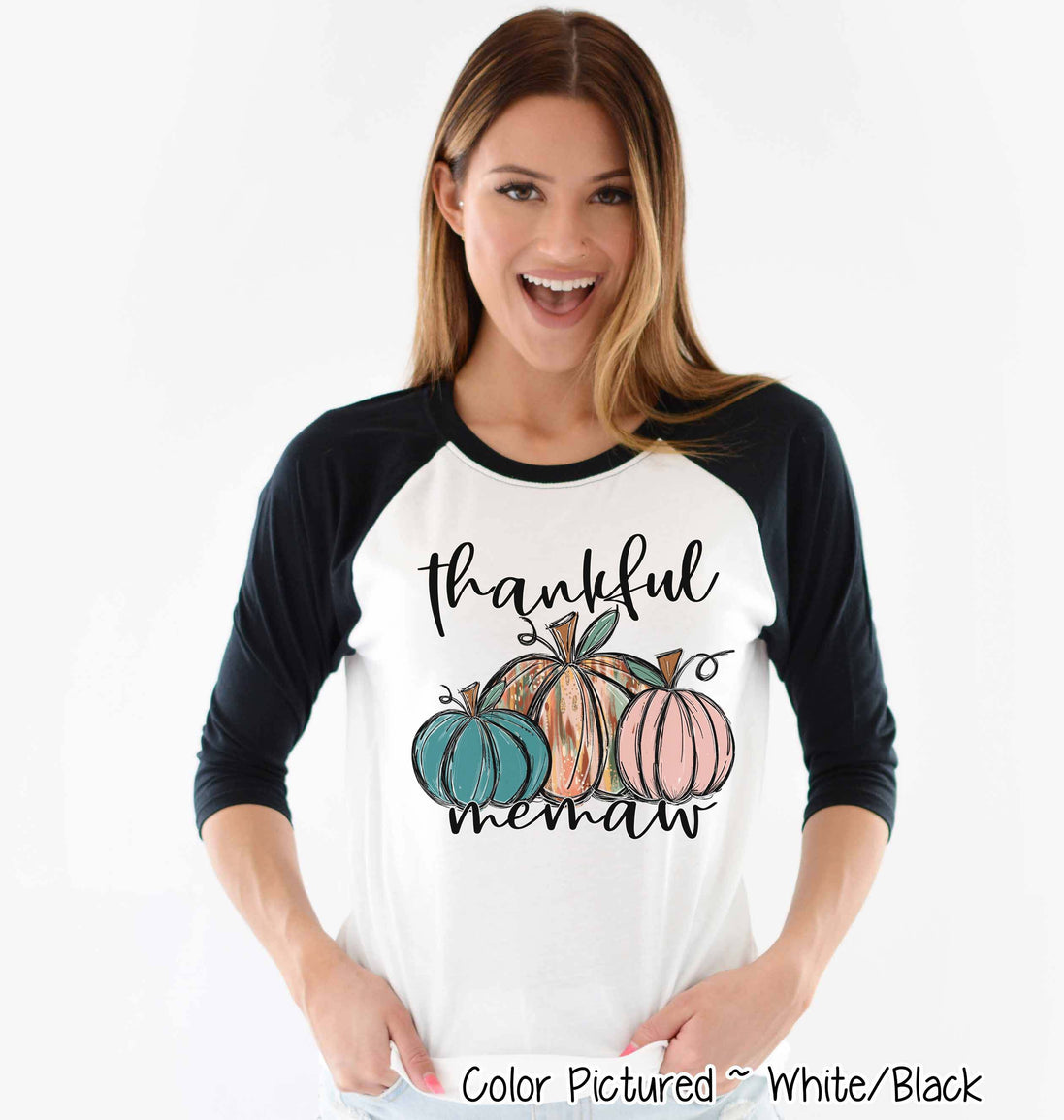 Personalized Thankful Pumpkin Trio Fall Thanksgiving Raglan Tee