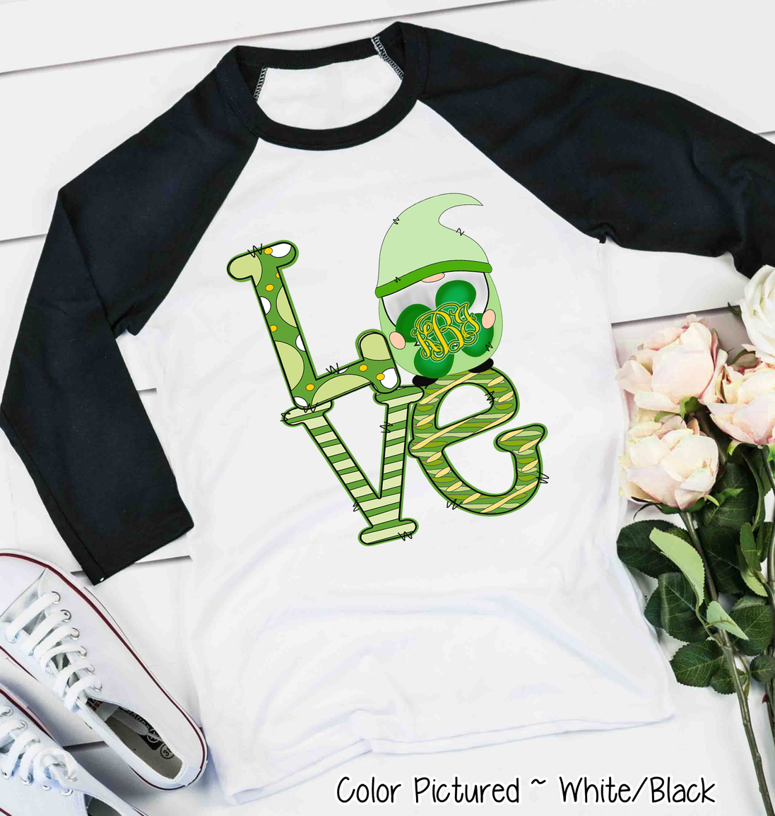 Monogram LOVE & Gnome St Patricks Day Tee