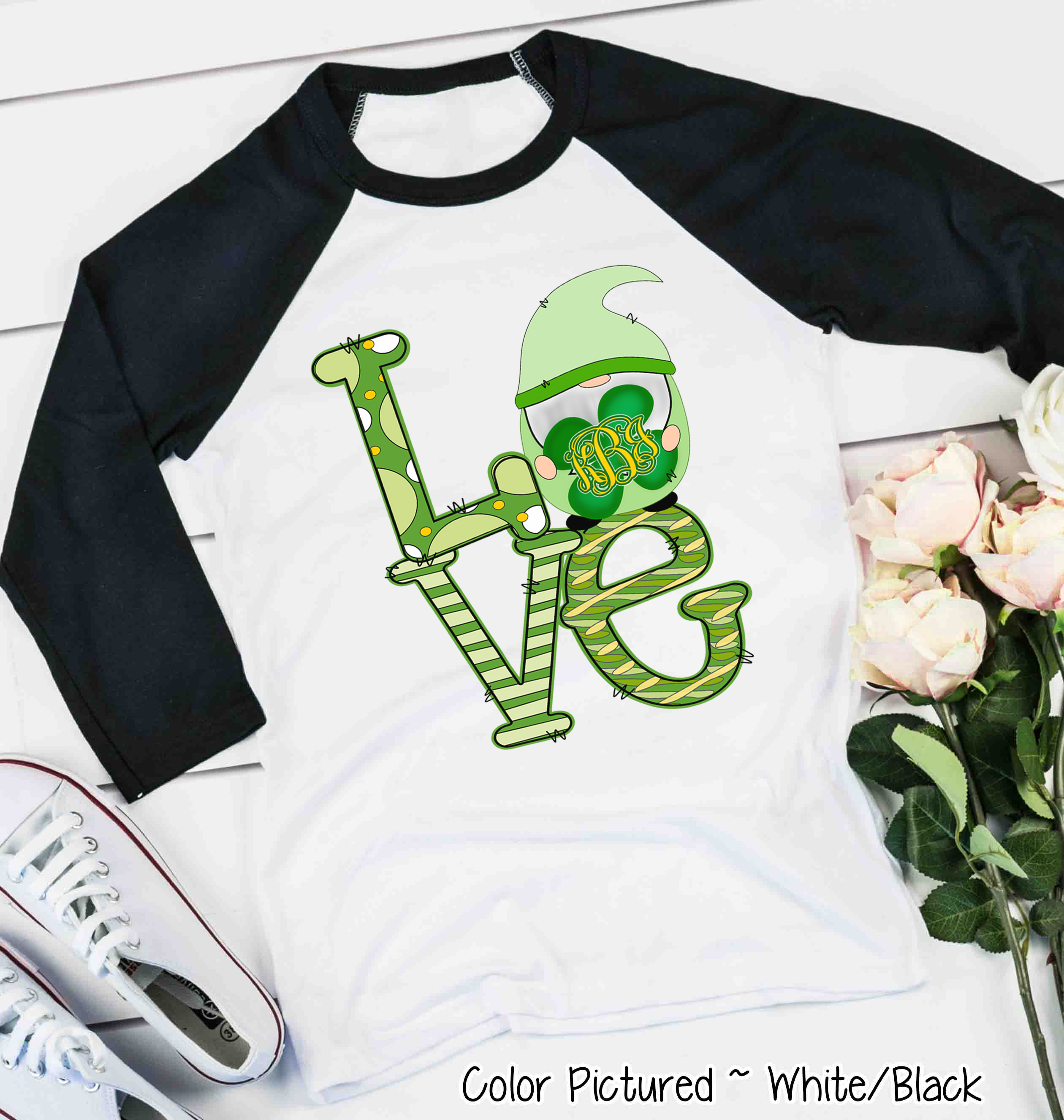 Monogram LOVE & Gnome St Patricks Day Tee