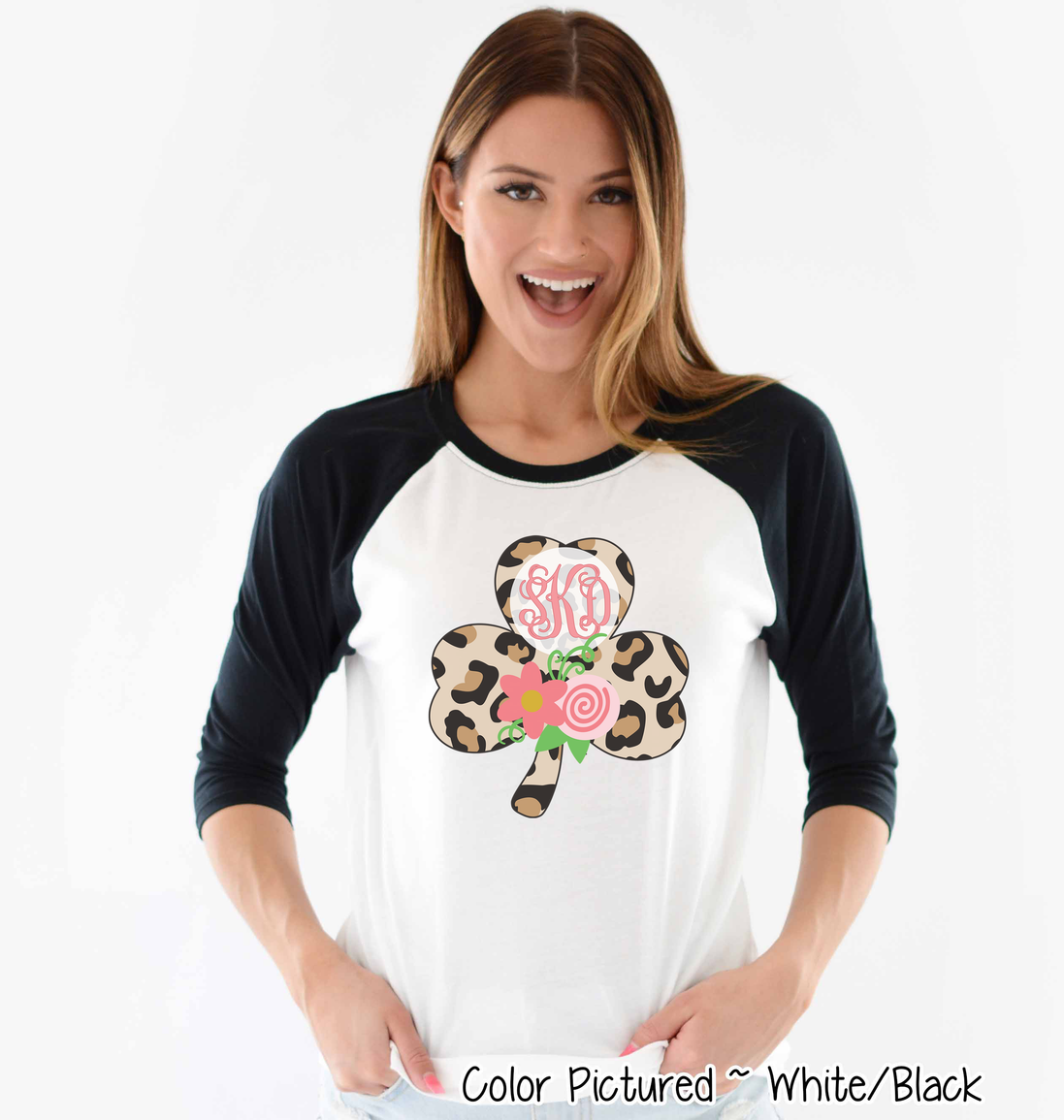 Monogram Leopard Shamrock St Patricks Day Tee