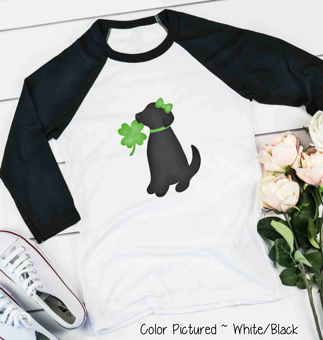Black Lab Girl with Bow St Patricks Day Tee