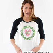 Monogram Green Wreath with Pink Heart Valentine Shirt