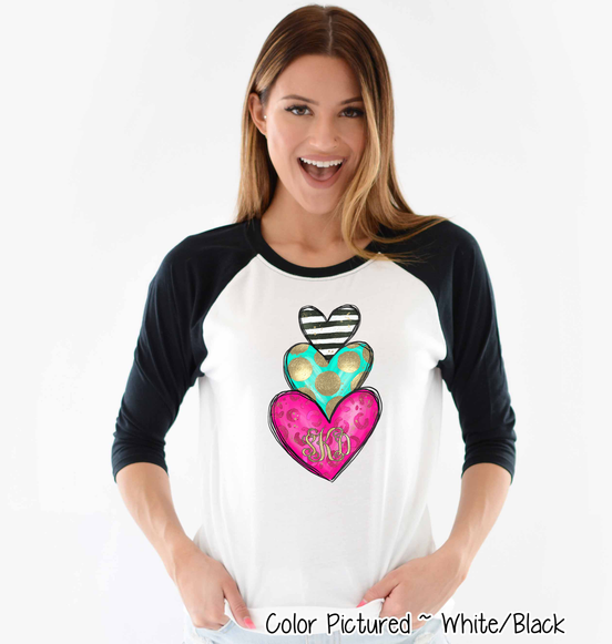 Monogram Heart Trio with Gold Accent Valentine Shirt