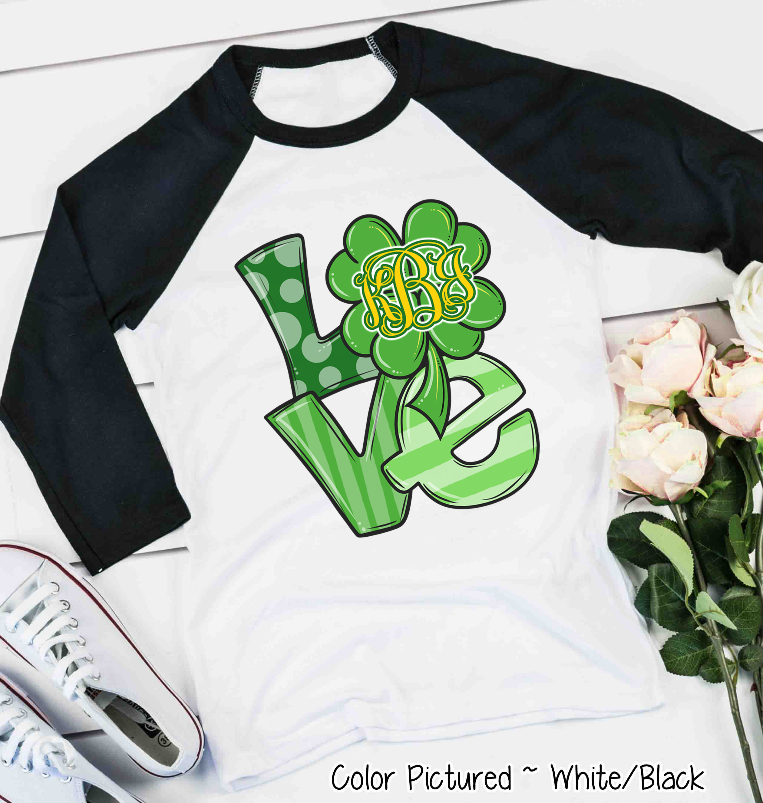 Monogram LOVE & Clover St Patricks Day Tee