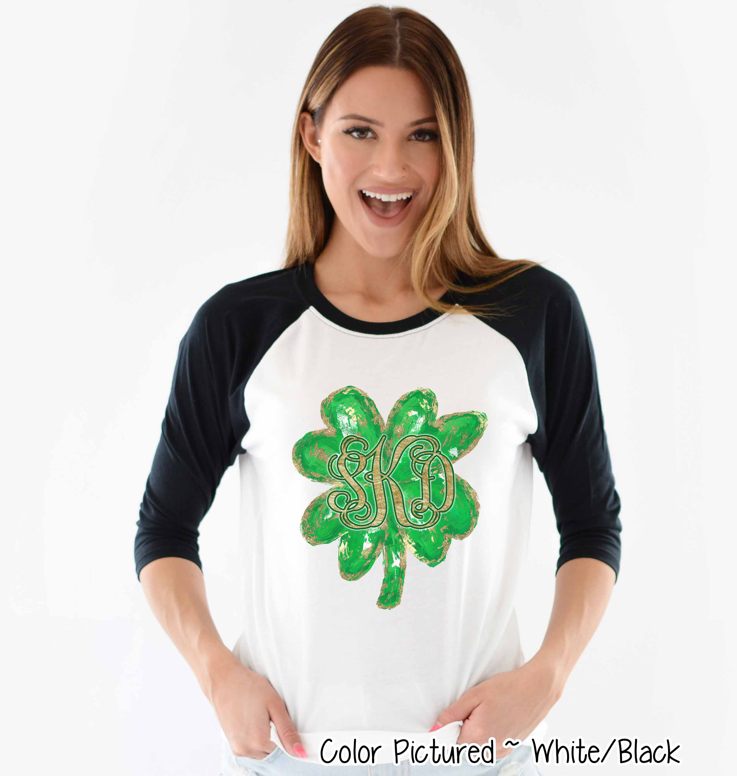Monogram Gold Accent Clover St Patricks Day Tee