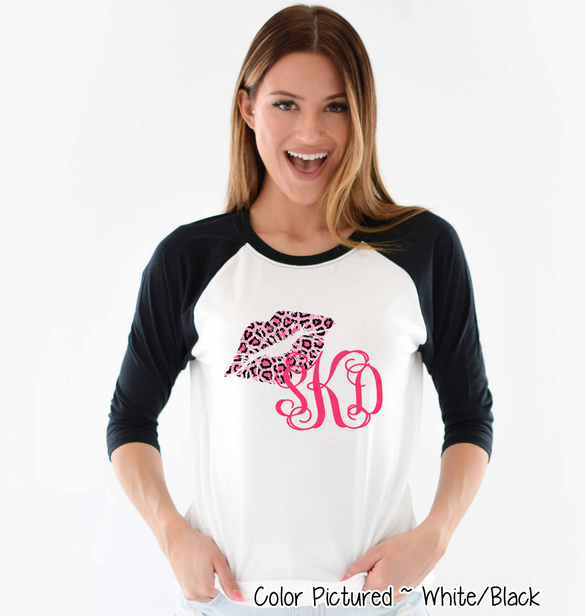 Monogram Pink Leopard Print Lips Valentine Shirt