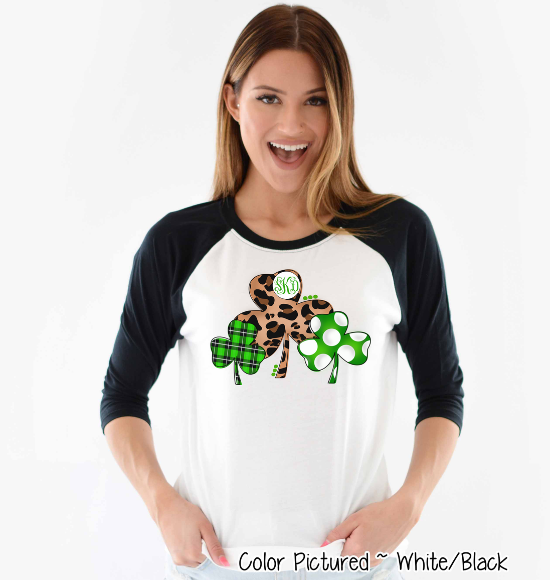 Monogram Leopard Plaid & Dot Shamrock Trio St Patricks Day Tee