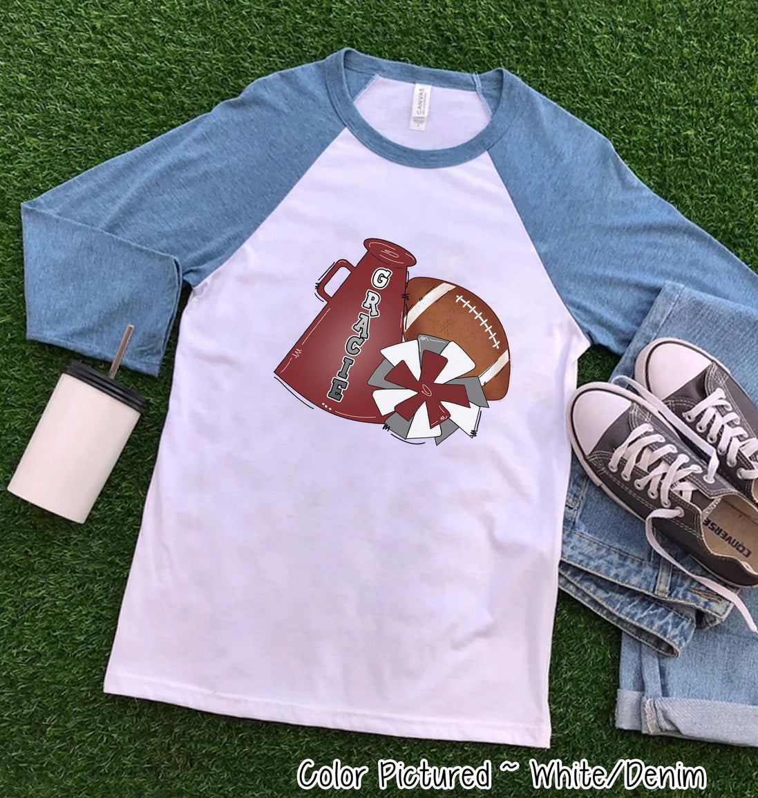 Personalized Megaphone Pom Football Spirit Tee