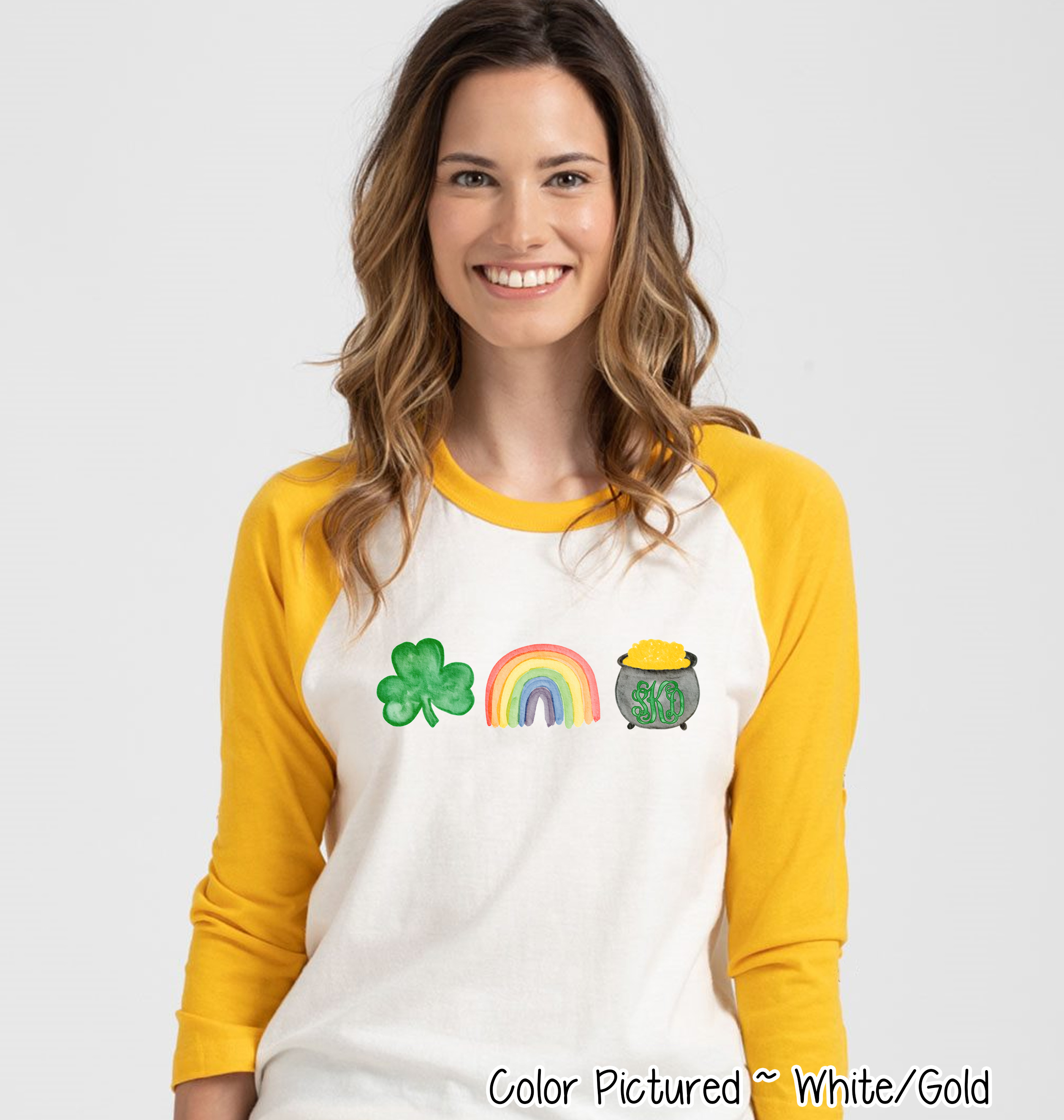 Monogram Shamrock Rainbow & Gold St Patricks Day Tee