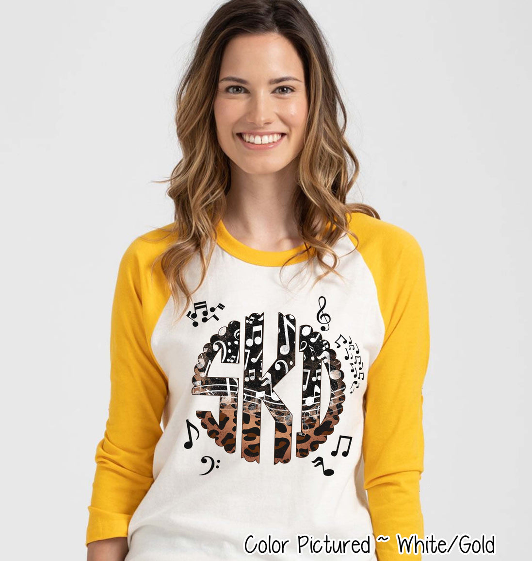 Band Choir Music Notes Leopard Big Monogram Tee