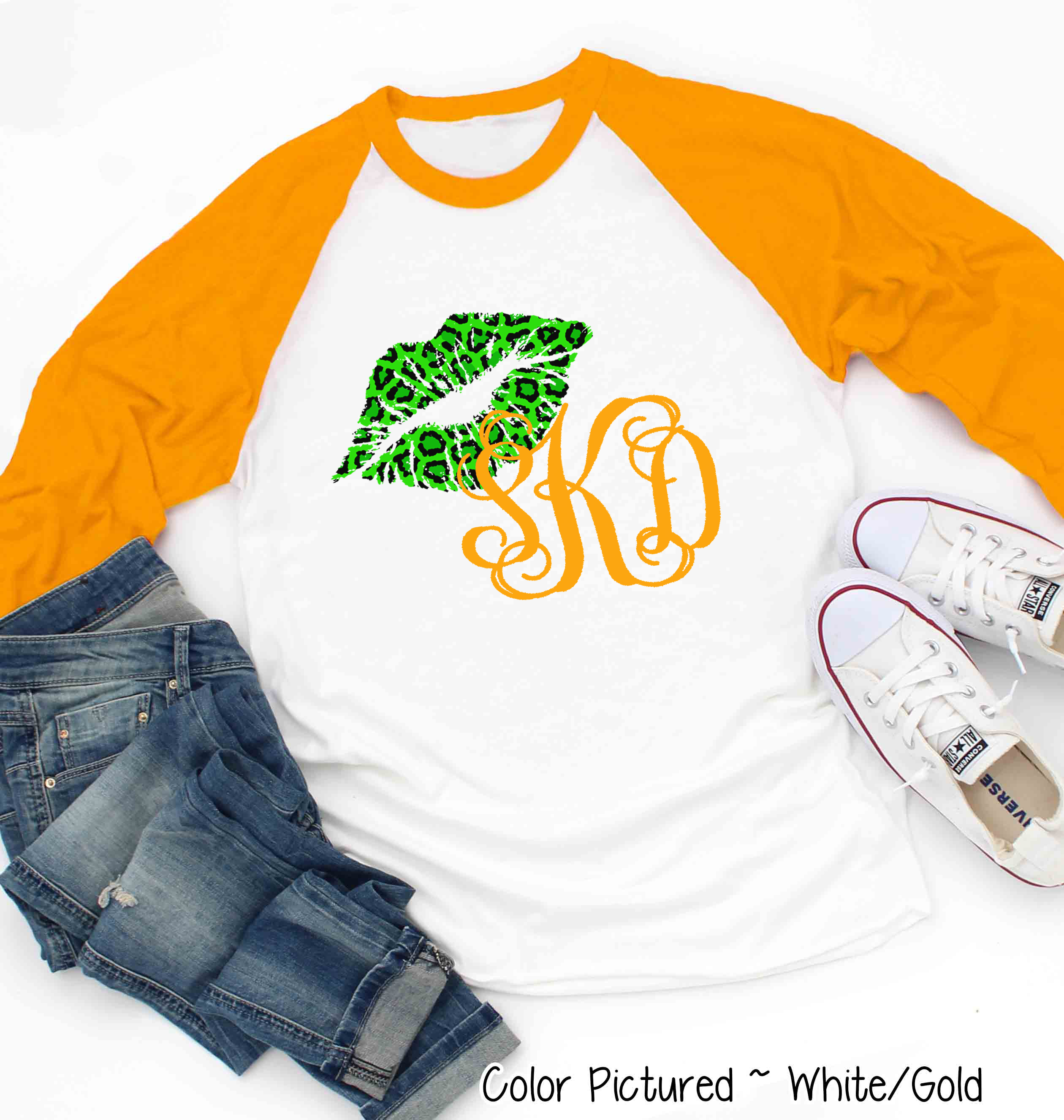 Monogram Leopard St Patricks Day Lips Tee