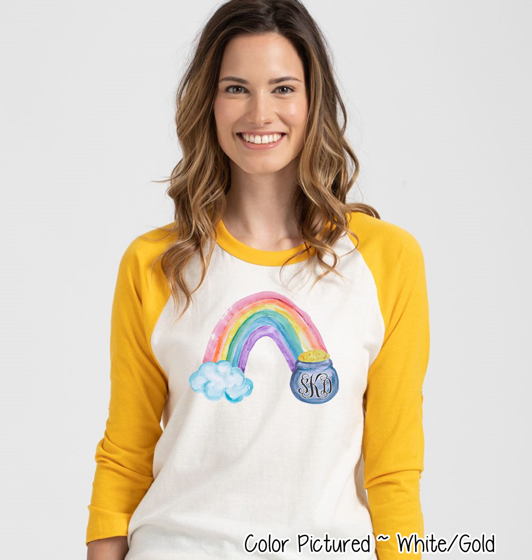 Monogram Watercolor Rainbow & Pot of Gold St Patricks Day Tee
