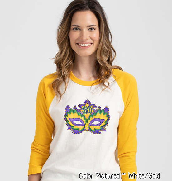 Monogram Watercolor Mardi Gras Mask Tee