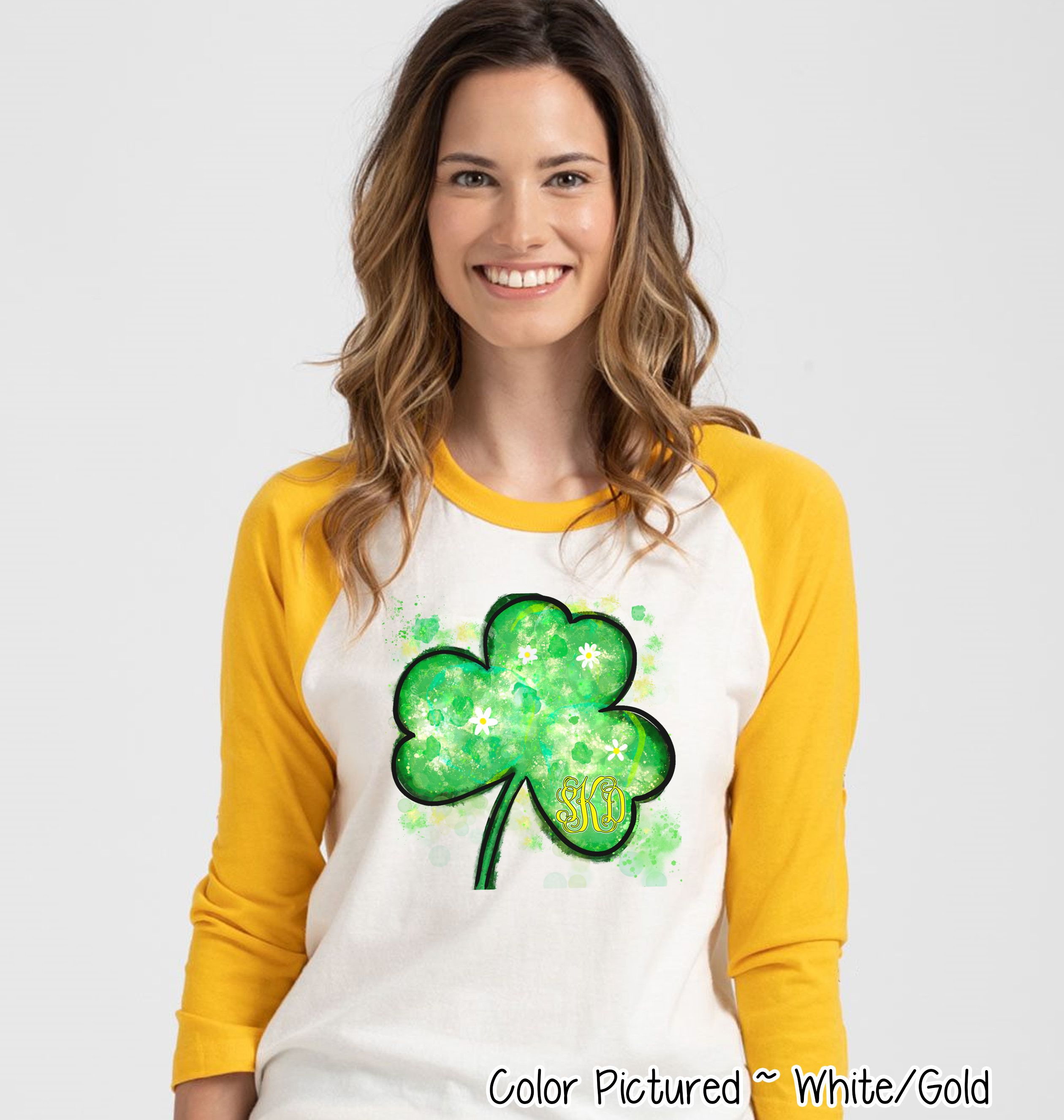 Monogram Watercolor Shamrock St Patricks Day Tee
