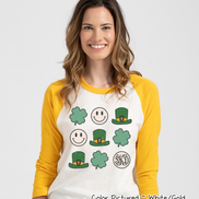 Monogram Retro Smiley Face & Shamrock St Patricks Day Tee