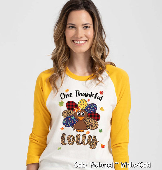 Personalized Thankful Turkey Fall Thanksgiving Raglan Tee