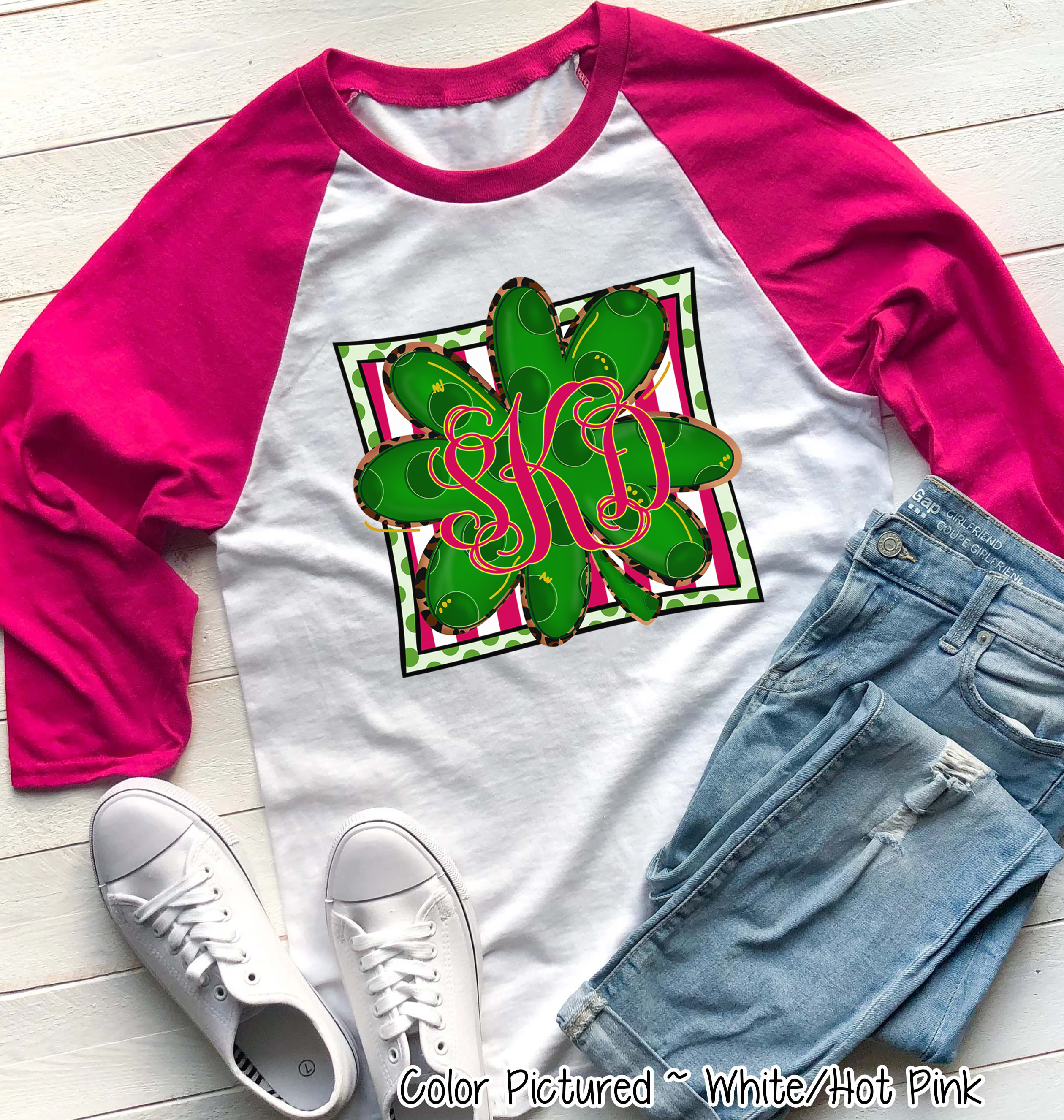 Monogram St Patricks Day Clover Tee