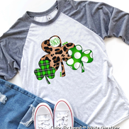 Monogram Leopard Plaid & Dot Shamrock Trio St Patricks Day Tee