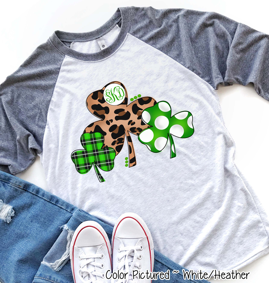 Monogram Leopard Plaid & Dot Shamrock Trio St Patricks Day Tee