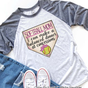 Softball Pink Mom I Can Make a Balanced Dinner at Concessions Tee