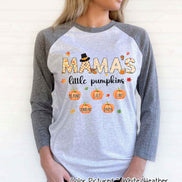 Little Pumpkin Grandkids Names Fall Thanksgiving Raglan Tee