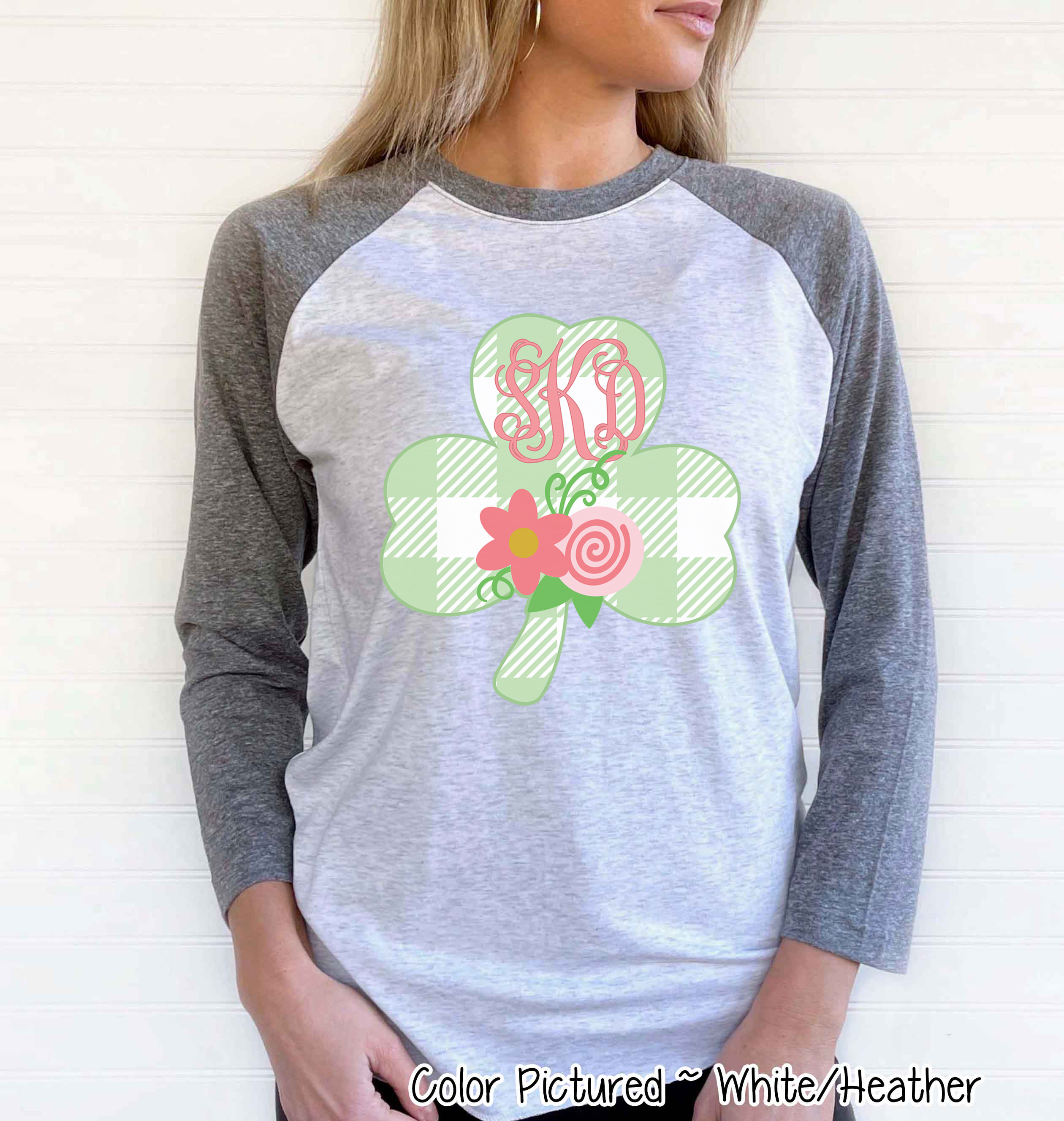 Monogram Buffalo Plaid Shamrock St Patricks Day Tee