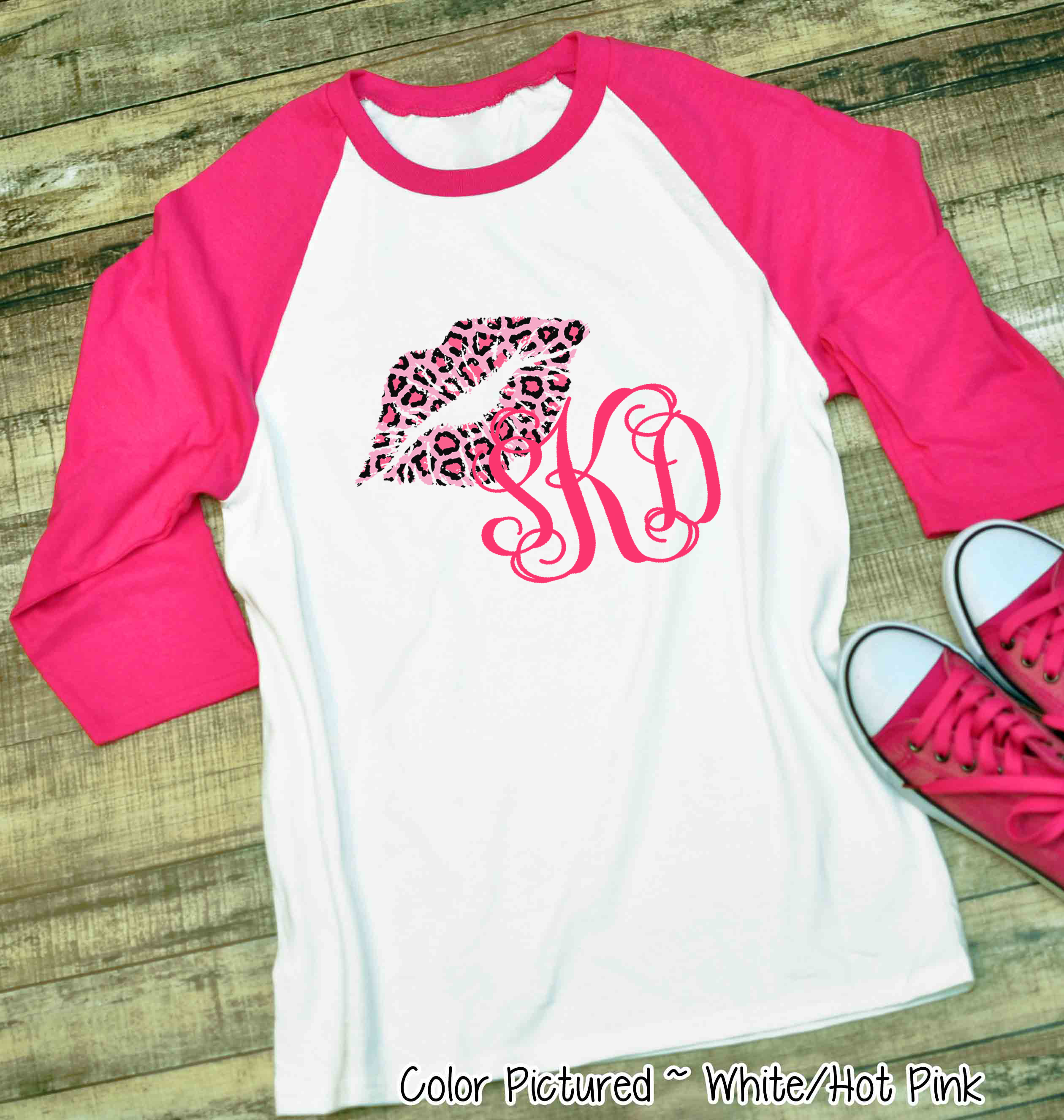 Monogram Pink Leopard Print Lips Valentine Shirt