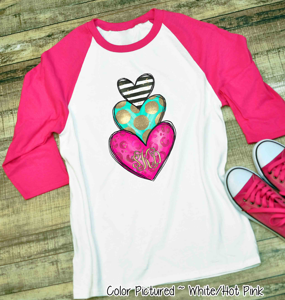 Monogram Heart Trio with Gold Accent Valentine Shirt