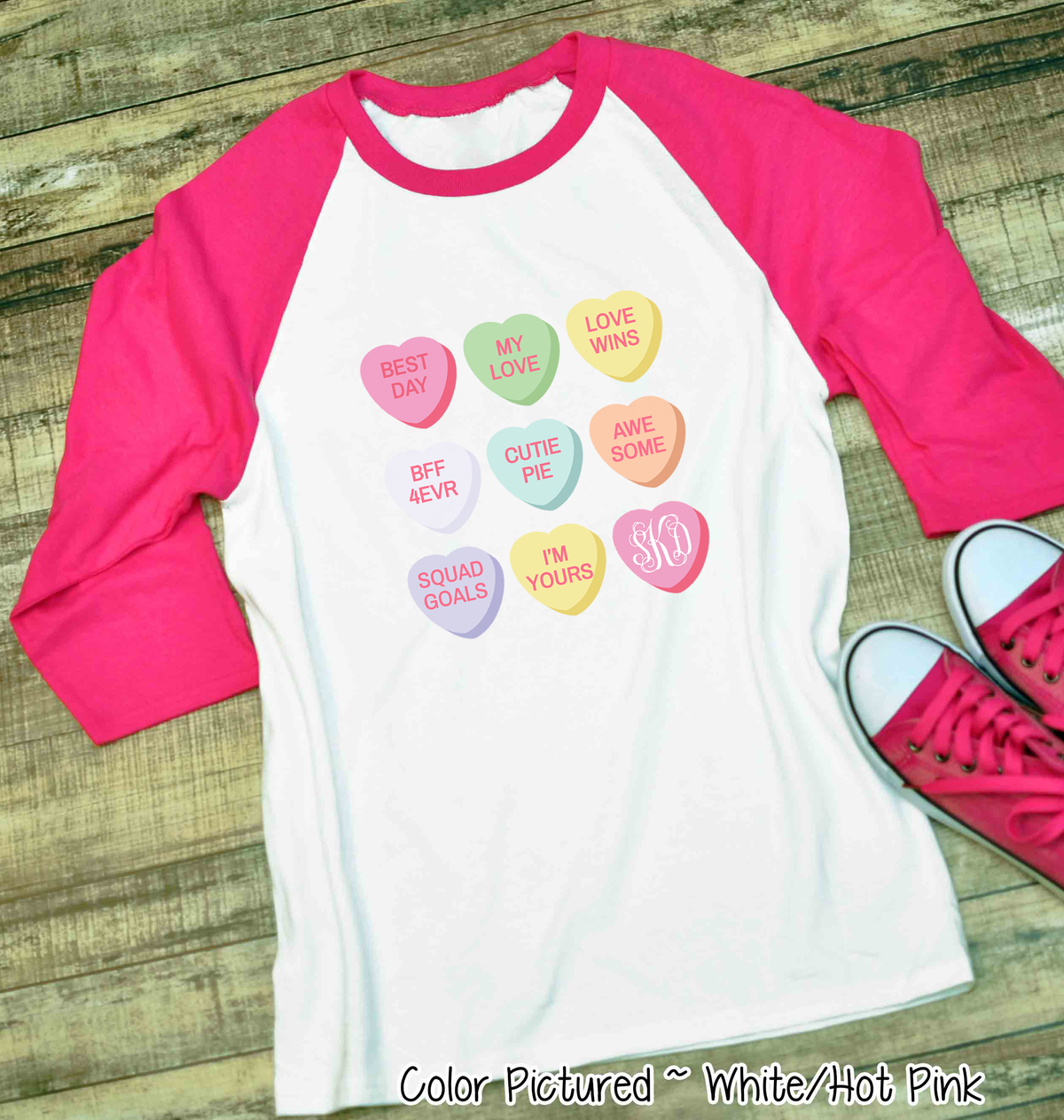 Monogram Conversation Hearts Grid Valentine Shirt