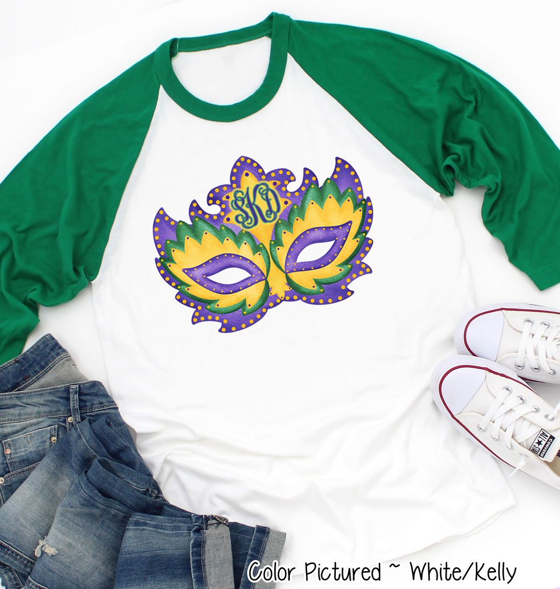 Monogram Watercolor Mardi Gras Mask Tee