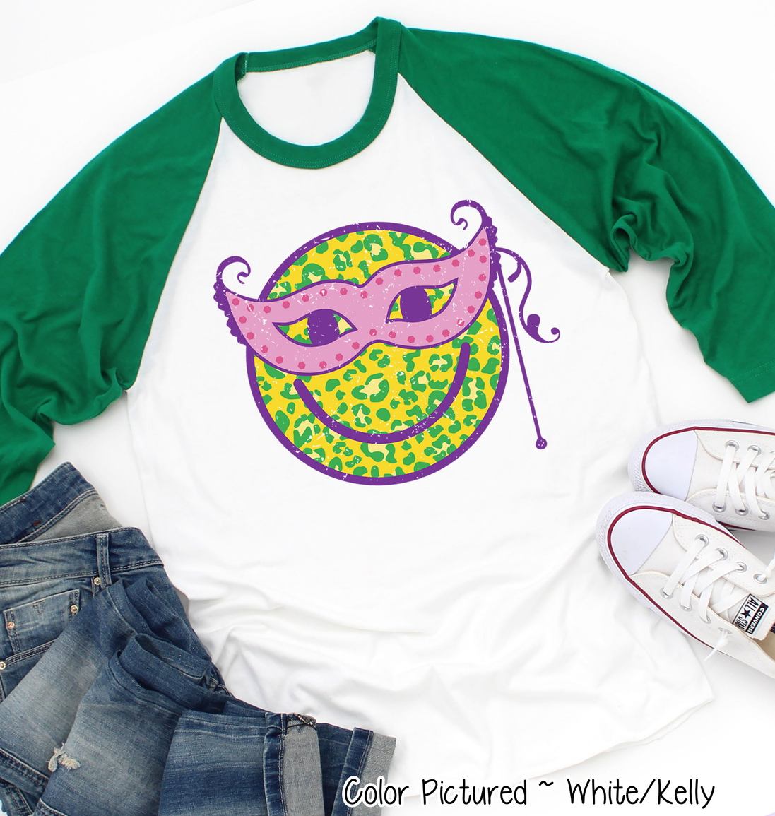 Masked Smiley Face Mardi Gras Tee
