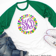 Monogram Mardi Gras Beads Wreath Tee