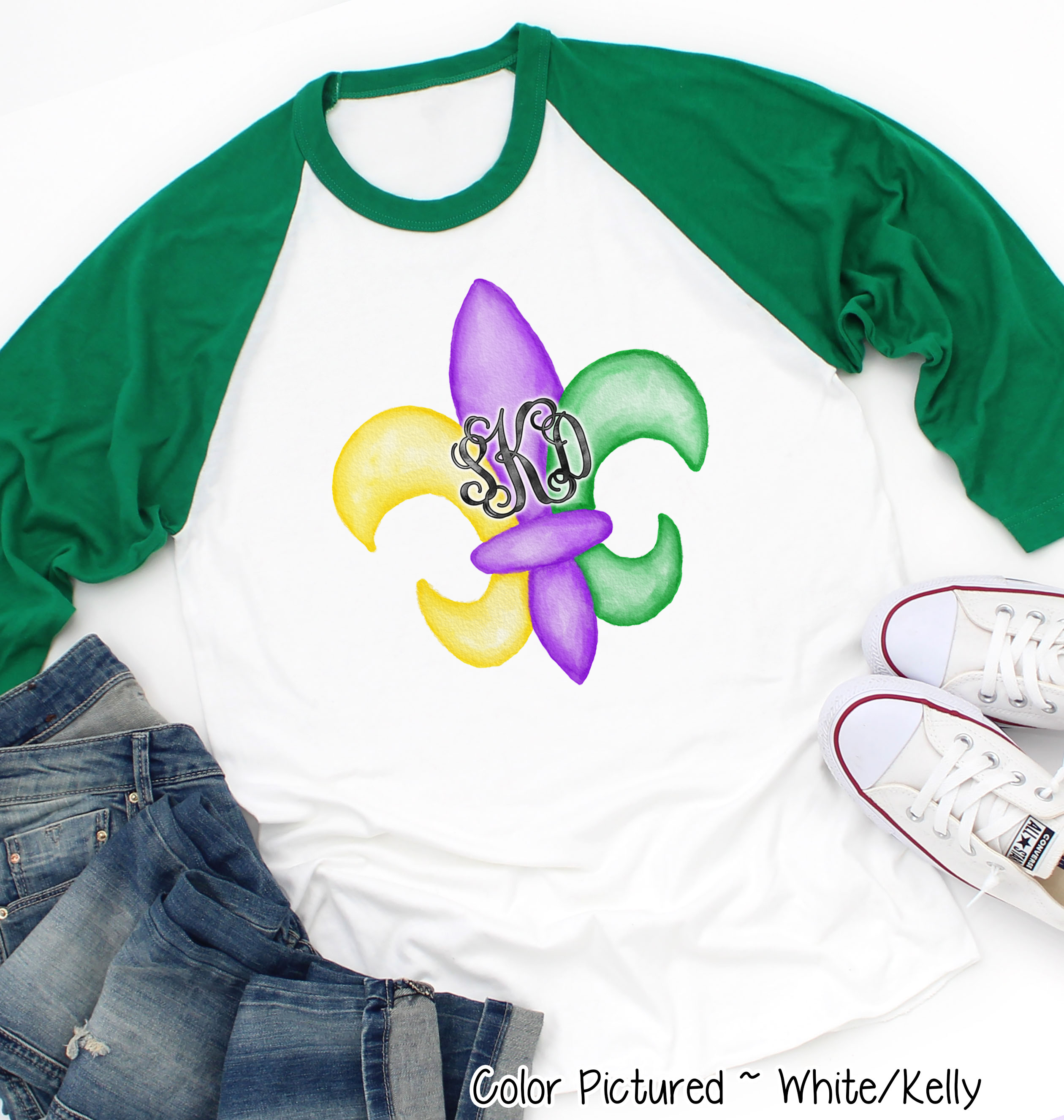 Monogram Fleur De Lis Mardi Gras Tee