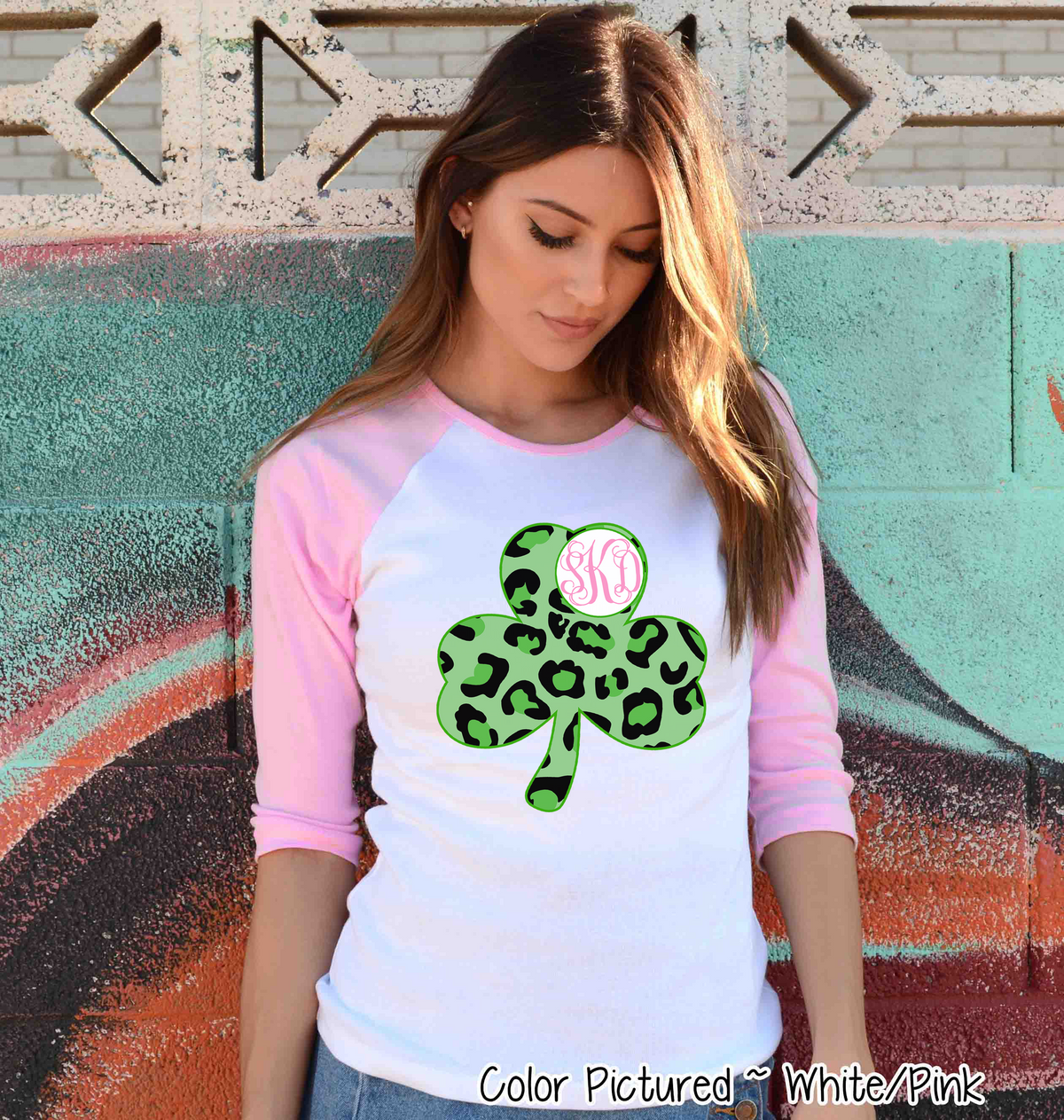 Monogram Green Leopard Shamrock St Patricks Day Tee