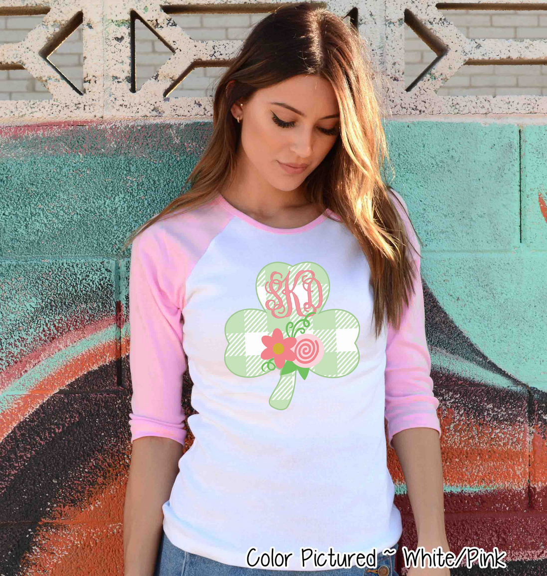 Monogram Buffalo Plaid Shamrock St Patricks Day Tee
