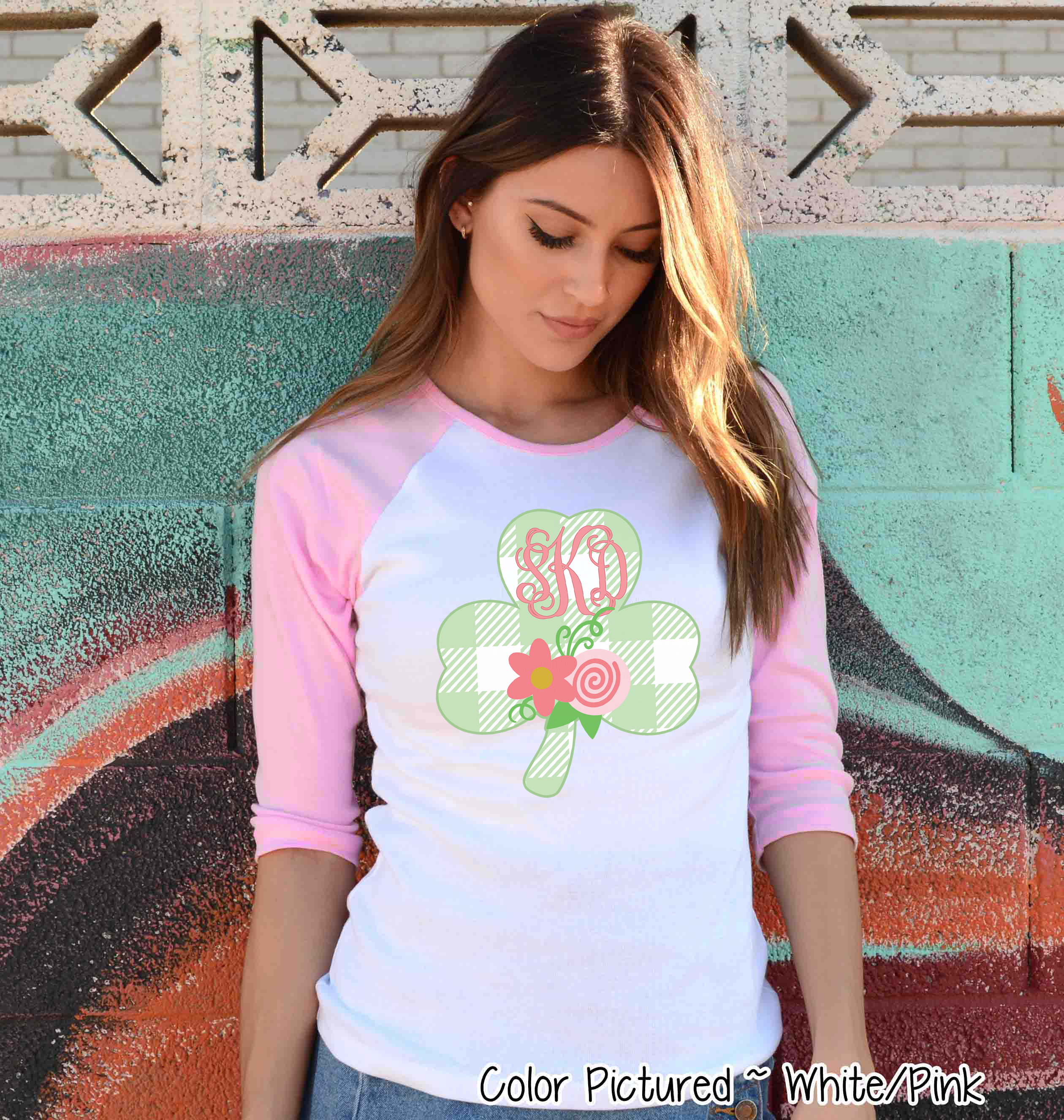 Monogram Buffalo Plaid Shamrock St Patricks Day Tee